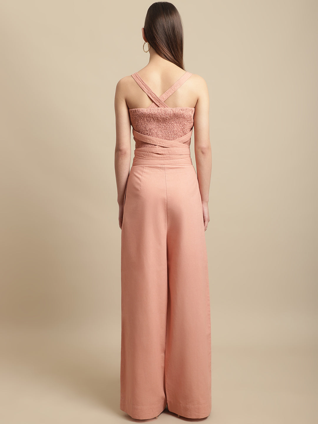 Blanc9 Peach Strappy Top With Long Pants Co-Ord Set-B9ST103