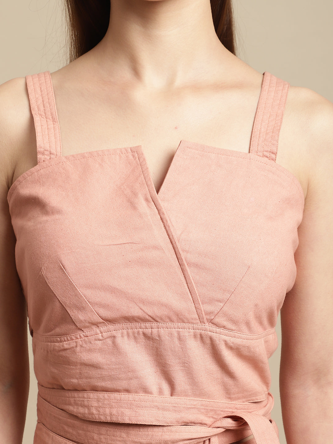 Blanc9 Peach Strappy Top With Long Pants Co-Ord Set-B9ST103
