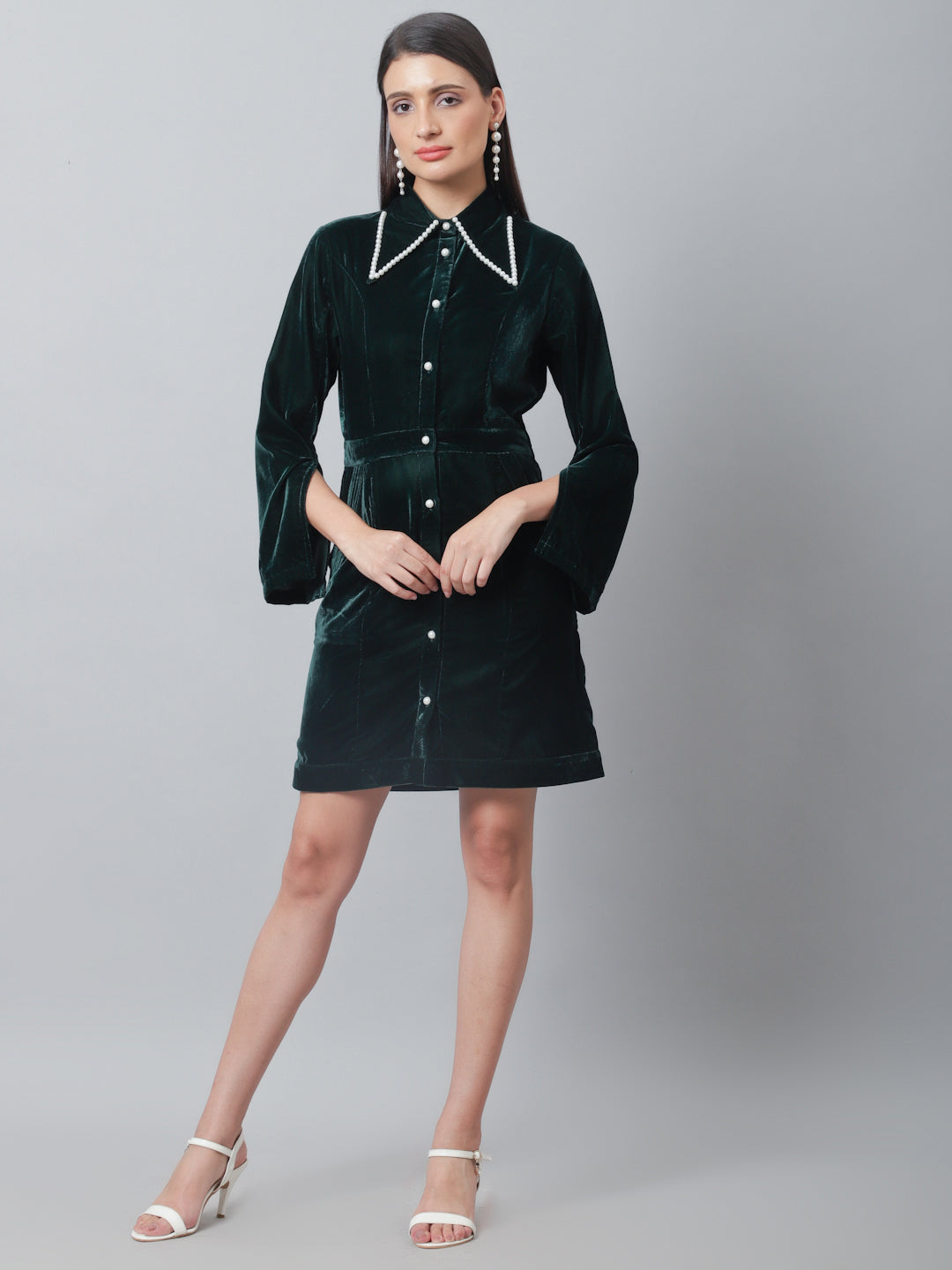 Blanc9 Pearl Green Velvet Dress-B9DR130