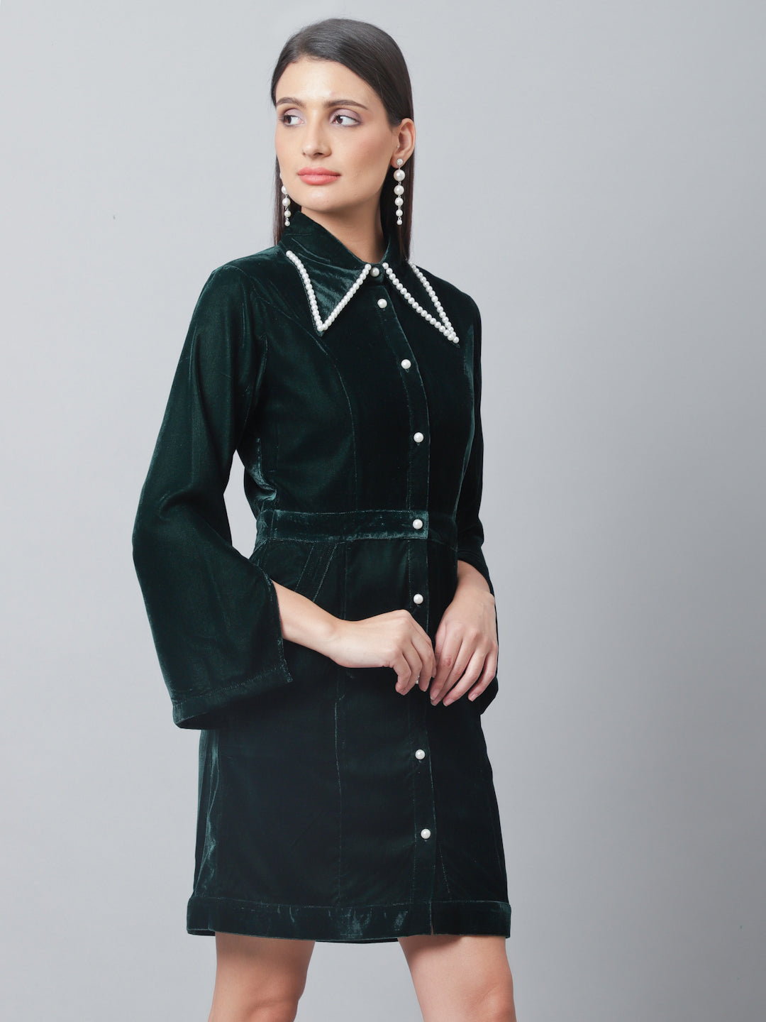 Blanc9 Pearl Green Velvet Dress-B9DR130