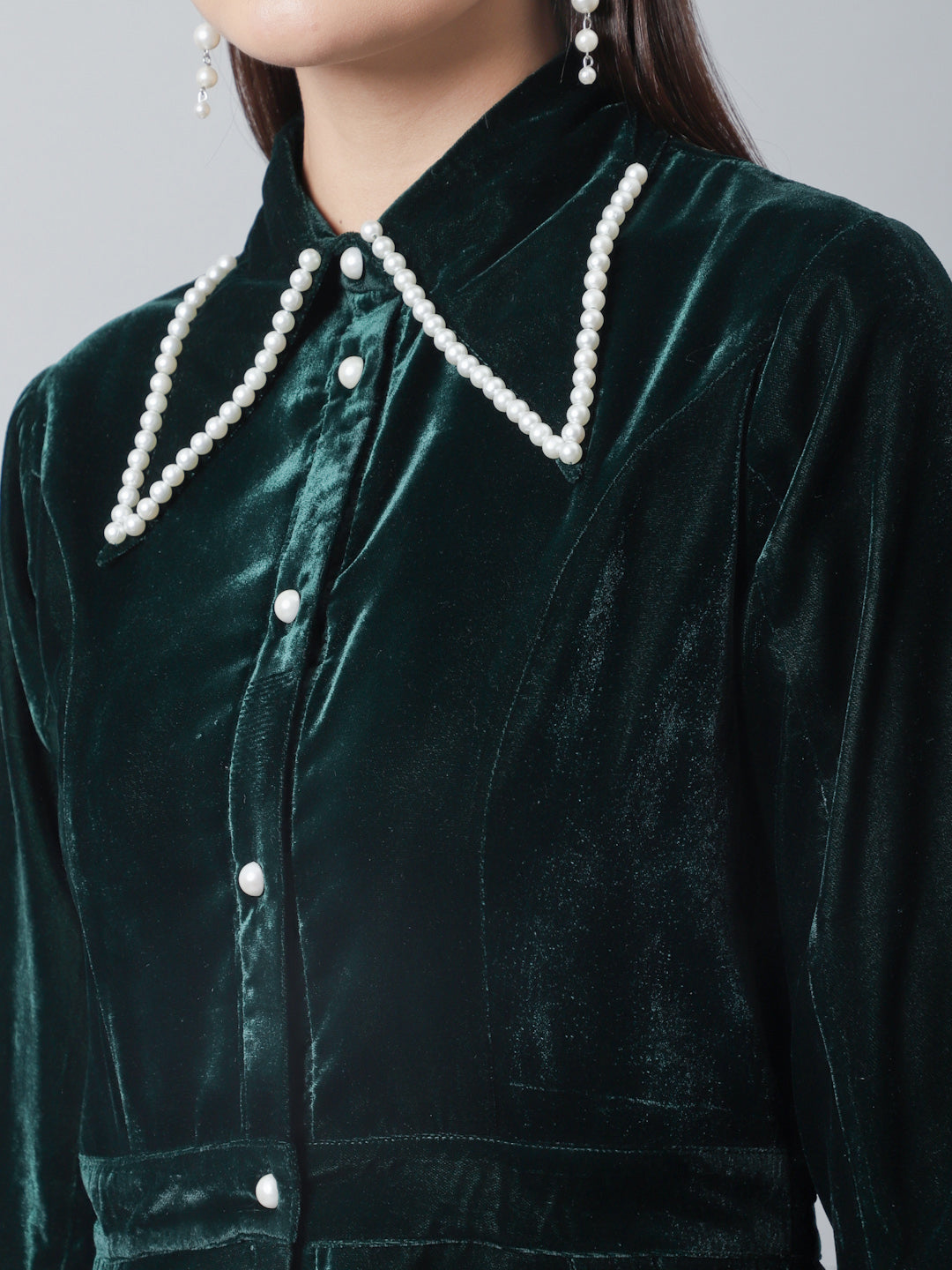 Blanc9 Pearl Green Velvet Dress-B9DR130