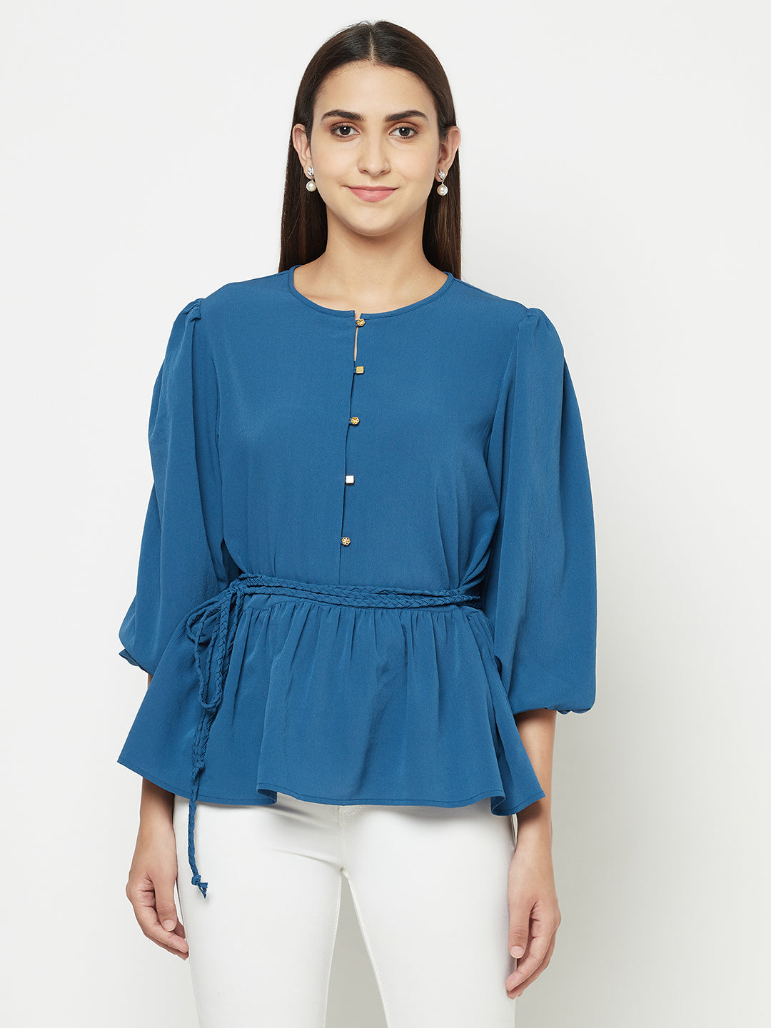 Blanc9 Peplum Top With Braided Belt-B9TP78T