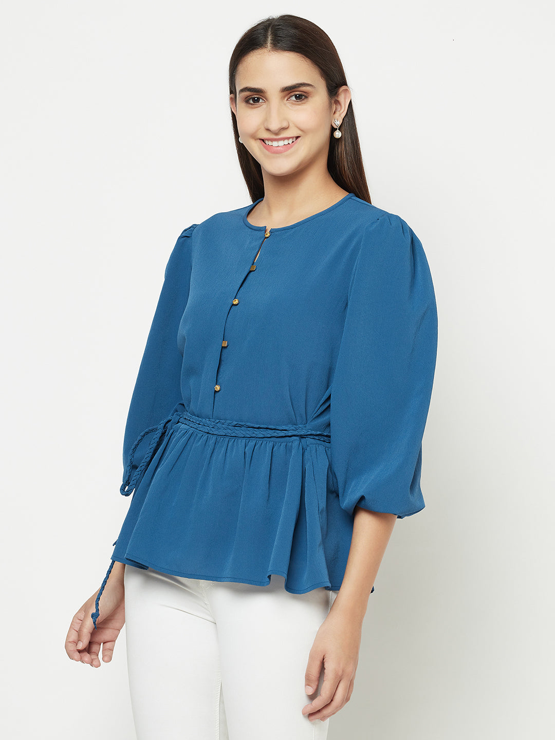 Blanc9 Peplum Top With Braided Belt-B9TP78T