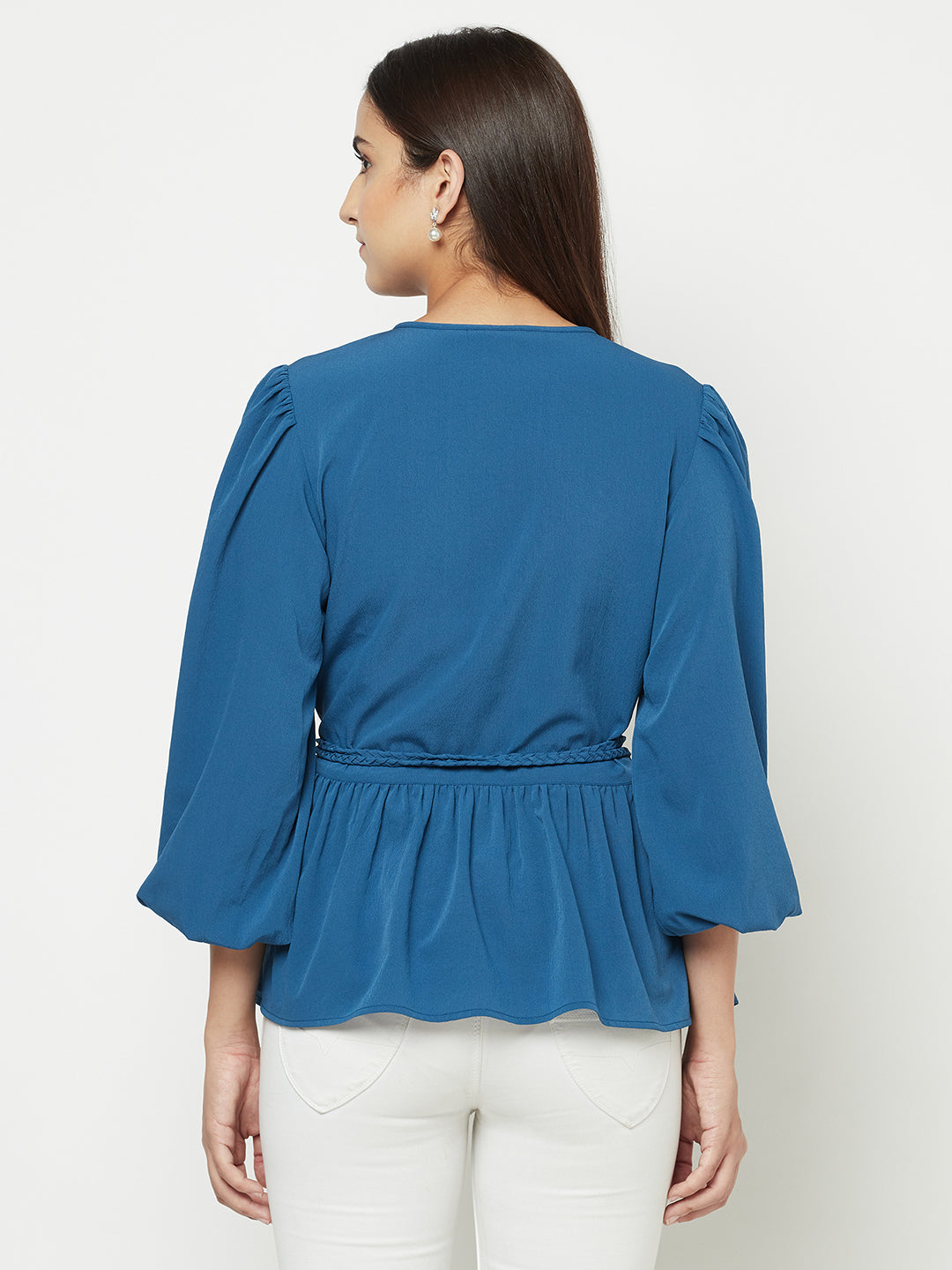 Blanc9 Peplum Top With Braided Belt-B9TP78T.