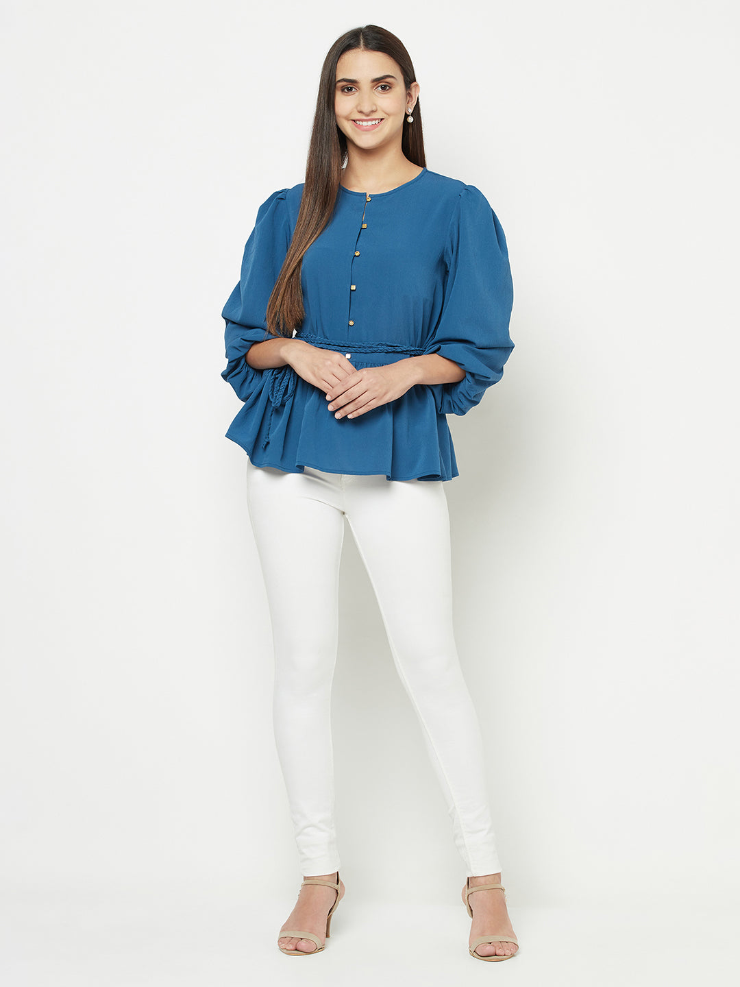 Blanc9 Peplum Top With Braided Belt-B9TP78T