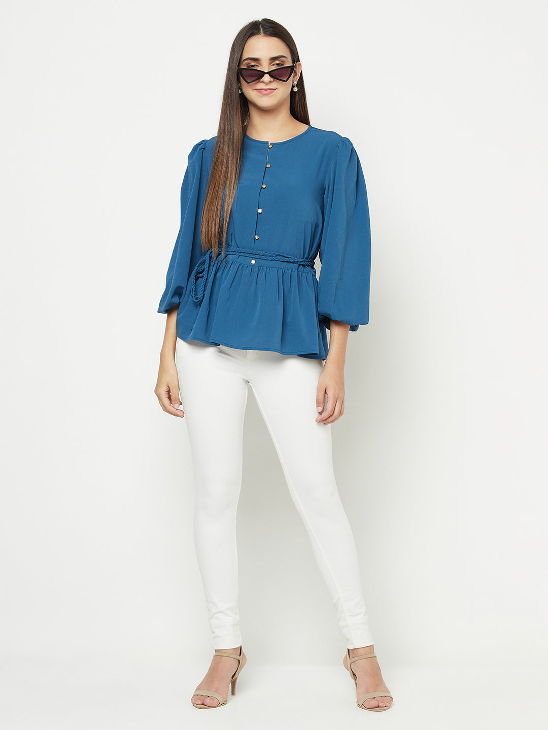 Blanc9 Peplum Top With Braided Belt-B9TP78T