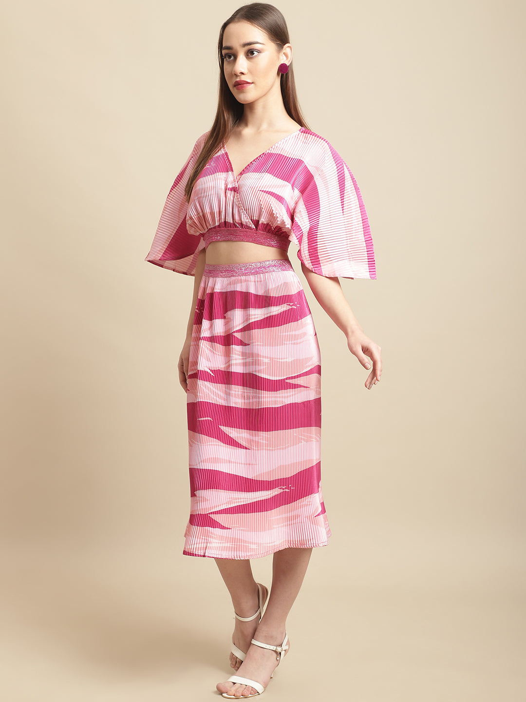 Blanc9 Pink Animal Printed Top With Skirt Co-Ord Set-B9ST99