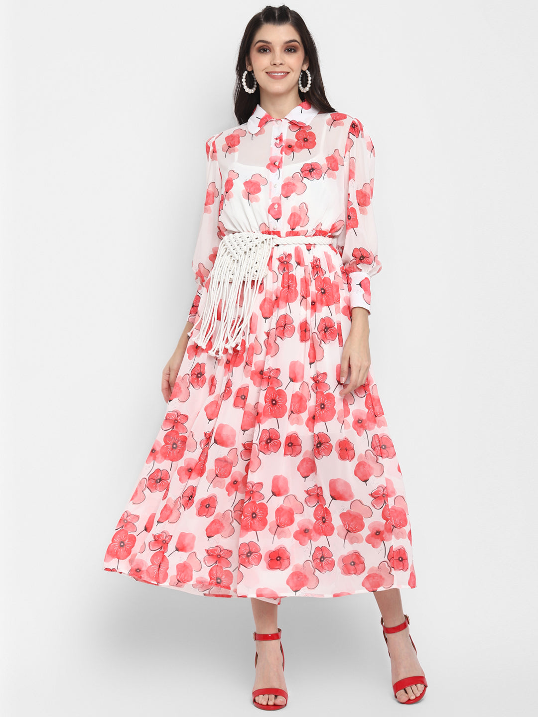 Blanc9 Floral Printed Flared Jumpsuit with Waist Bag