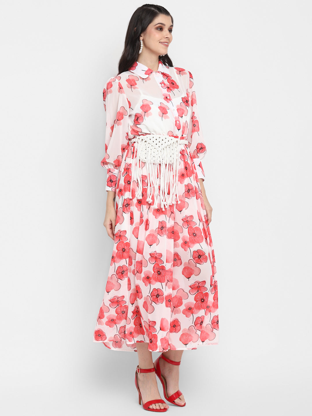Blanc9 Floral Printed Flared Jumpsuit with Waist Bag