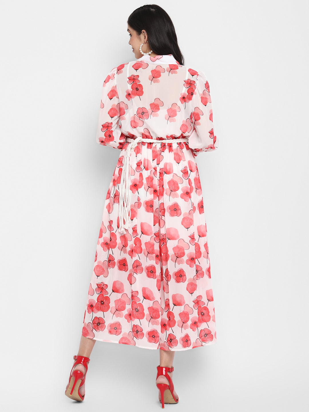 Blanc9 Floral Printed Flared Jumpsuit with Waist Bag