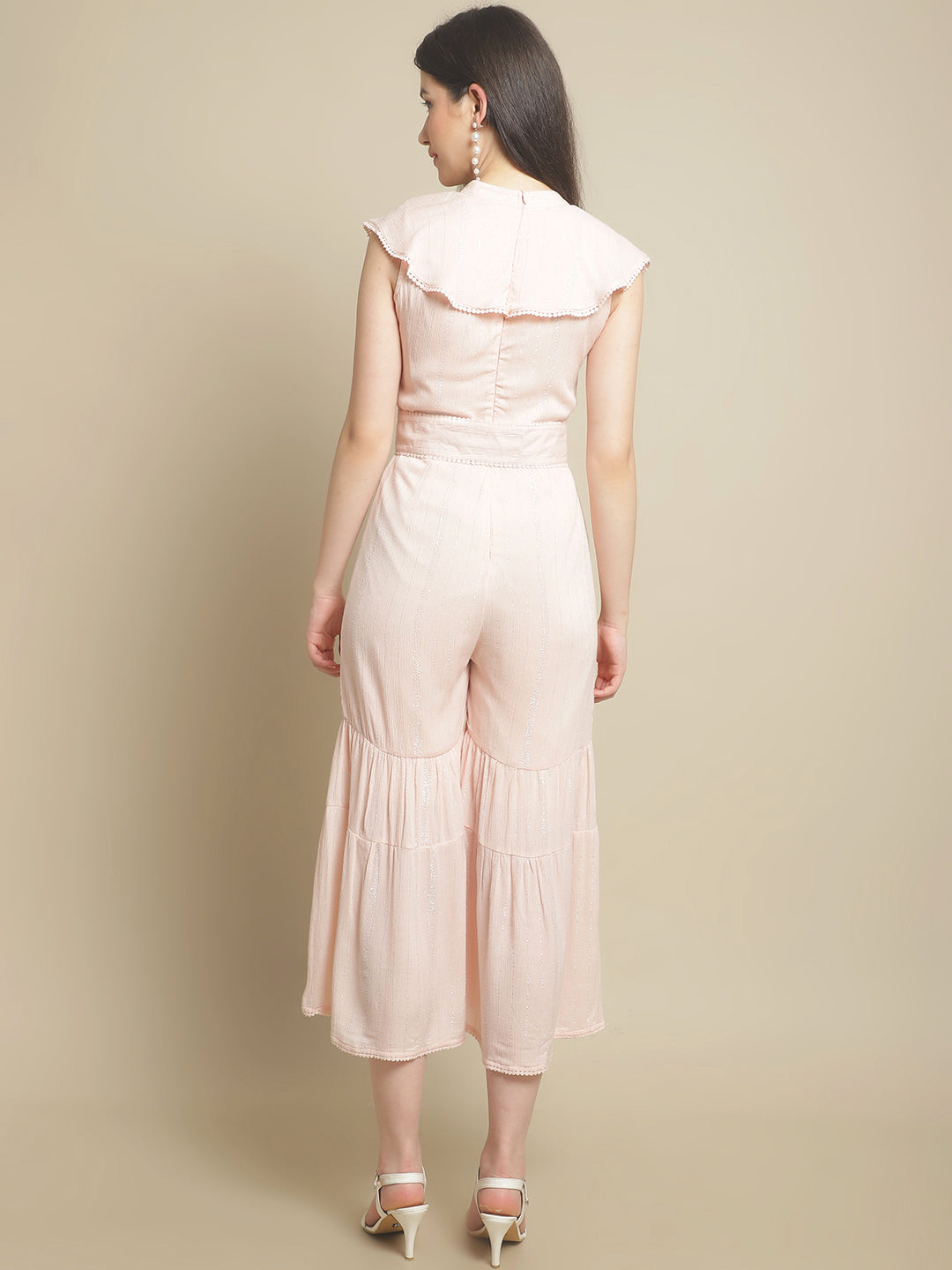 Blanc9 Pink Lurex Jumpsuit With Belt