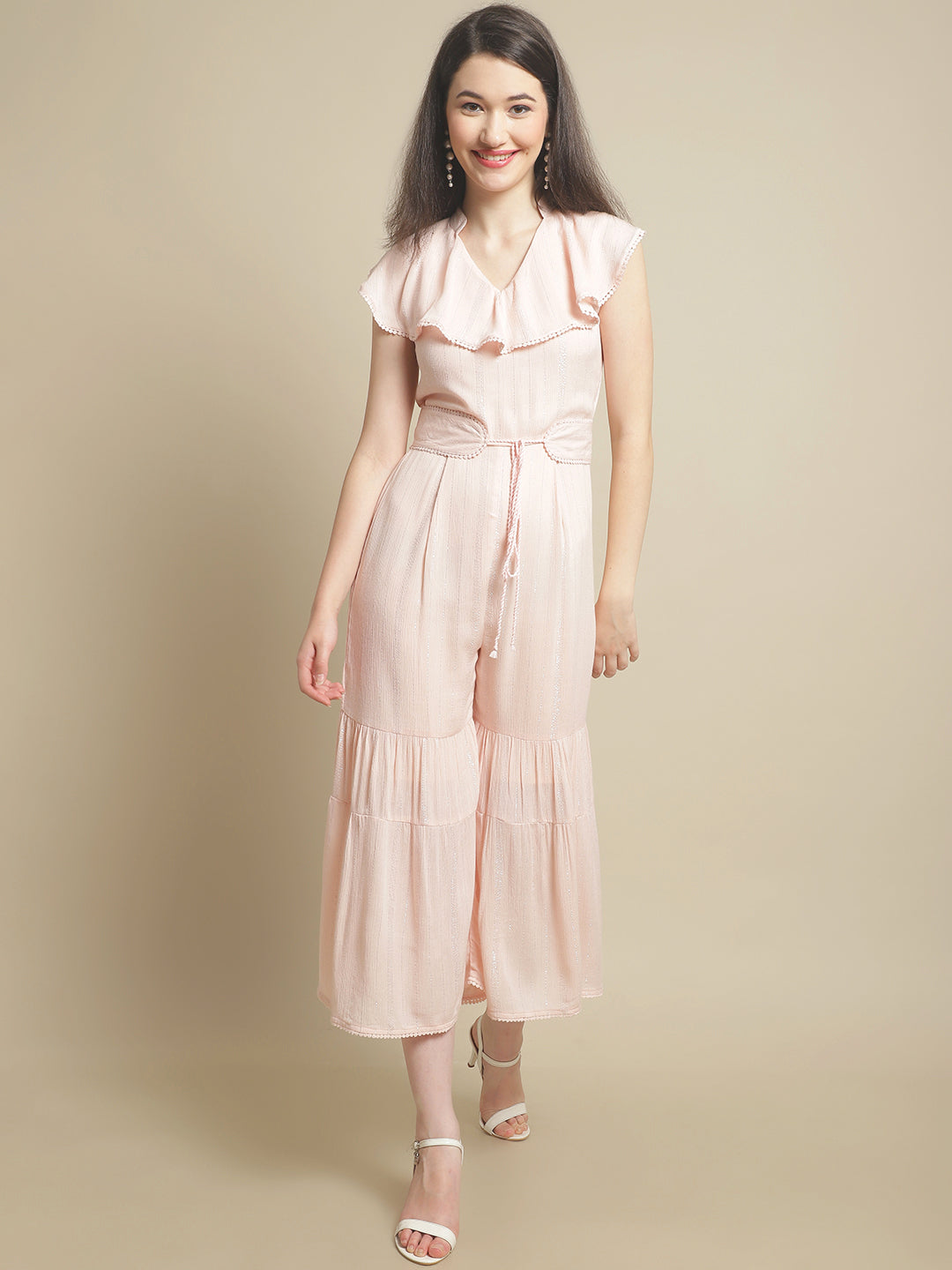 Blanc9 Pink Lurex Jumpsuit With Belt