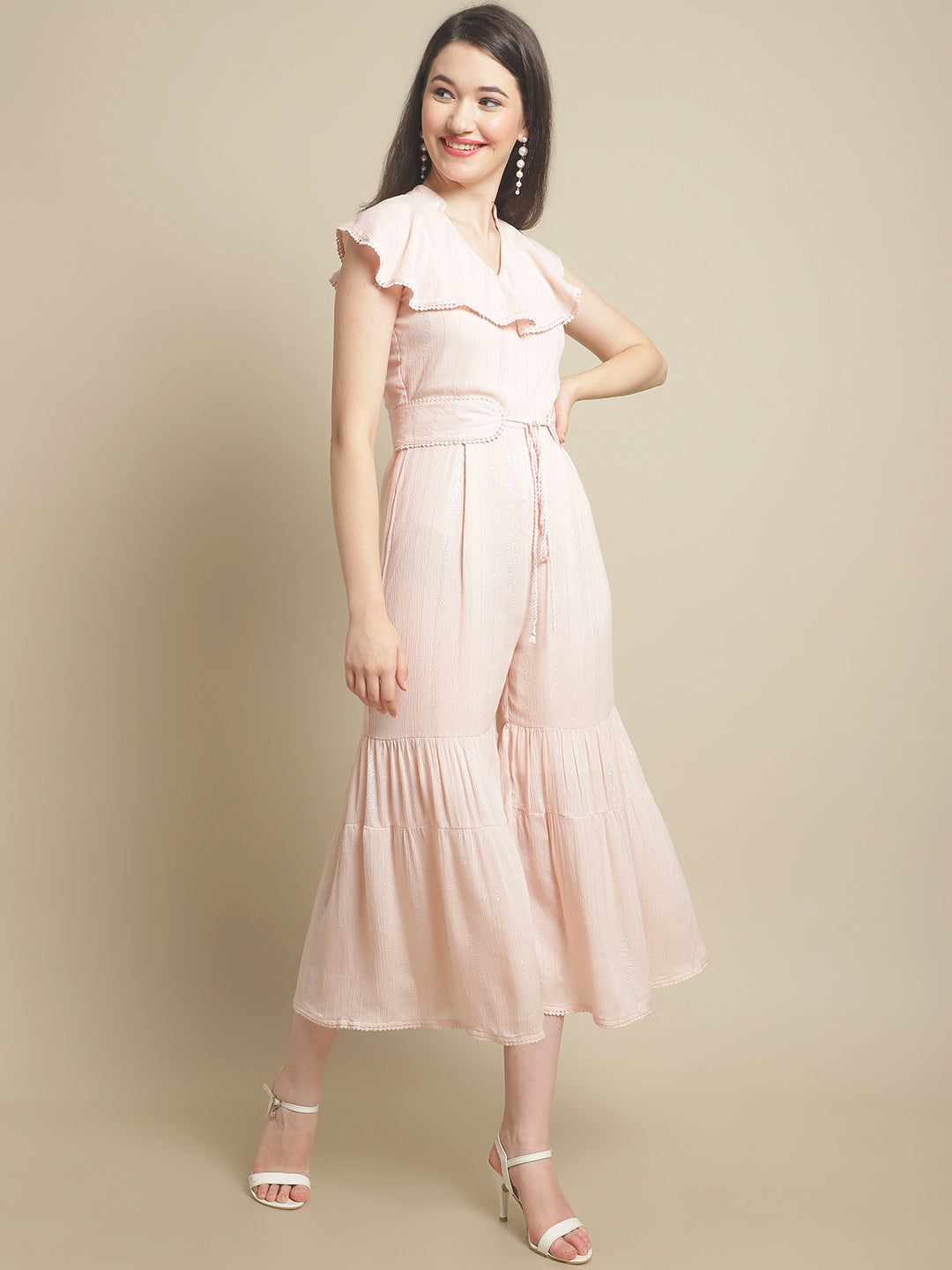 Blanc9 Pink Lurex Jumpsuit With Belt