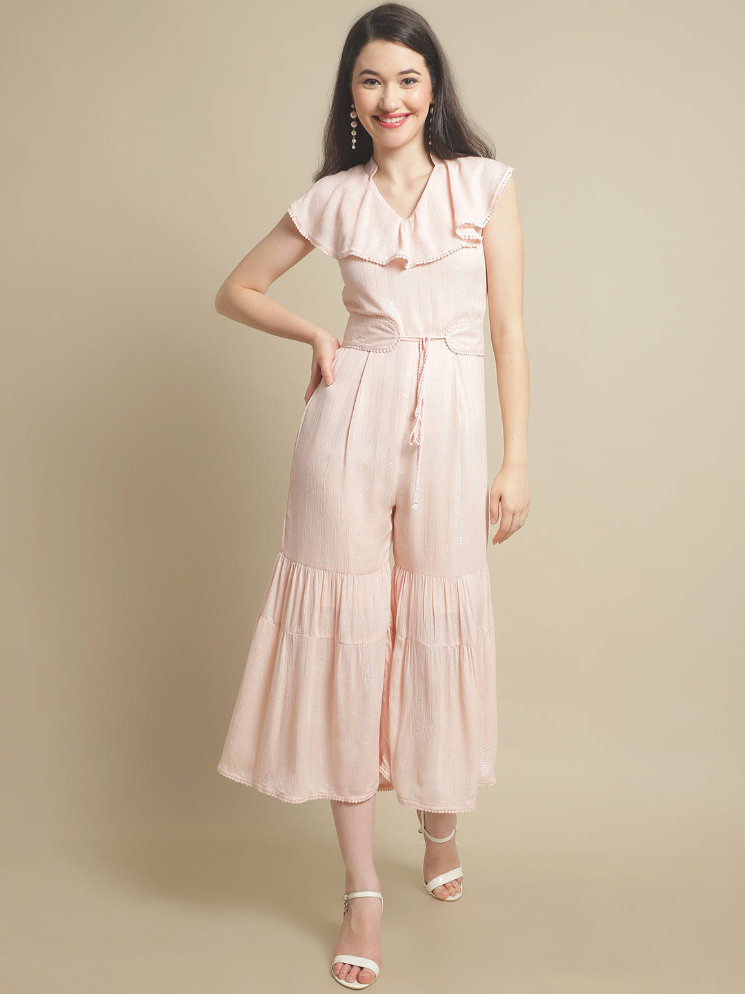 Blanc9 Pink Lurex Jumpsuit With Belt