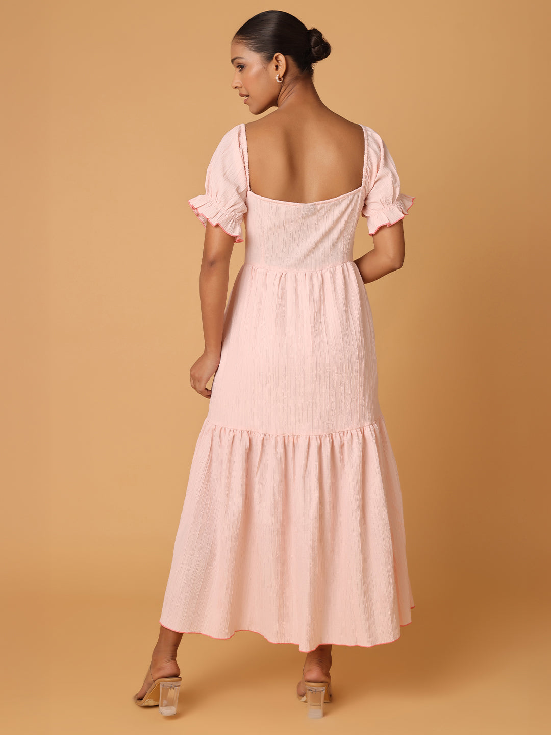 Pink Maxi Dress With Embroidery On Waist