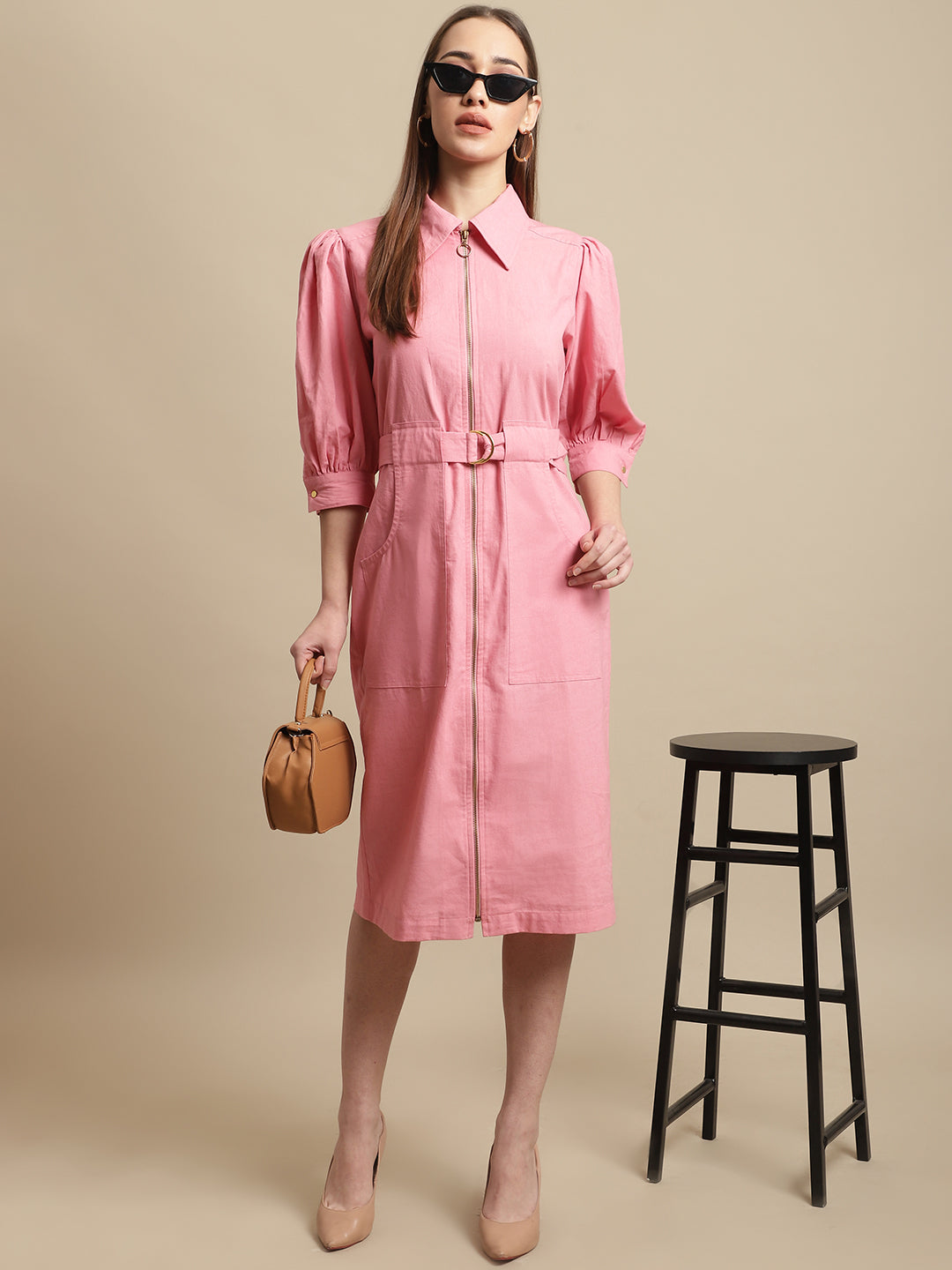 Blanc9 Pink Midi Shirt Dress