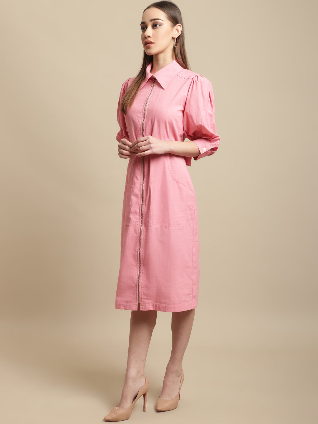 Blanc9 Pink Midi Shirt Dress