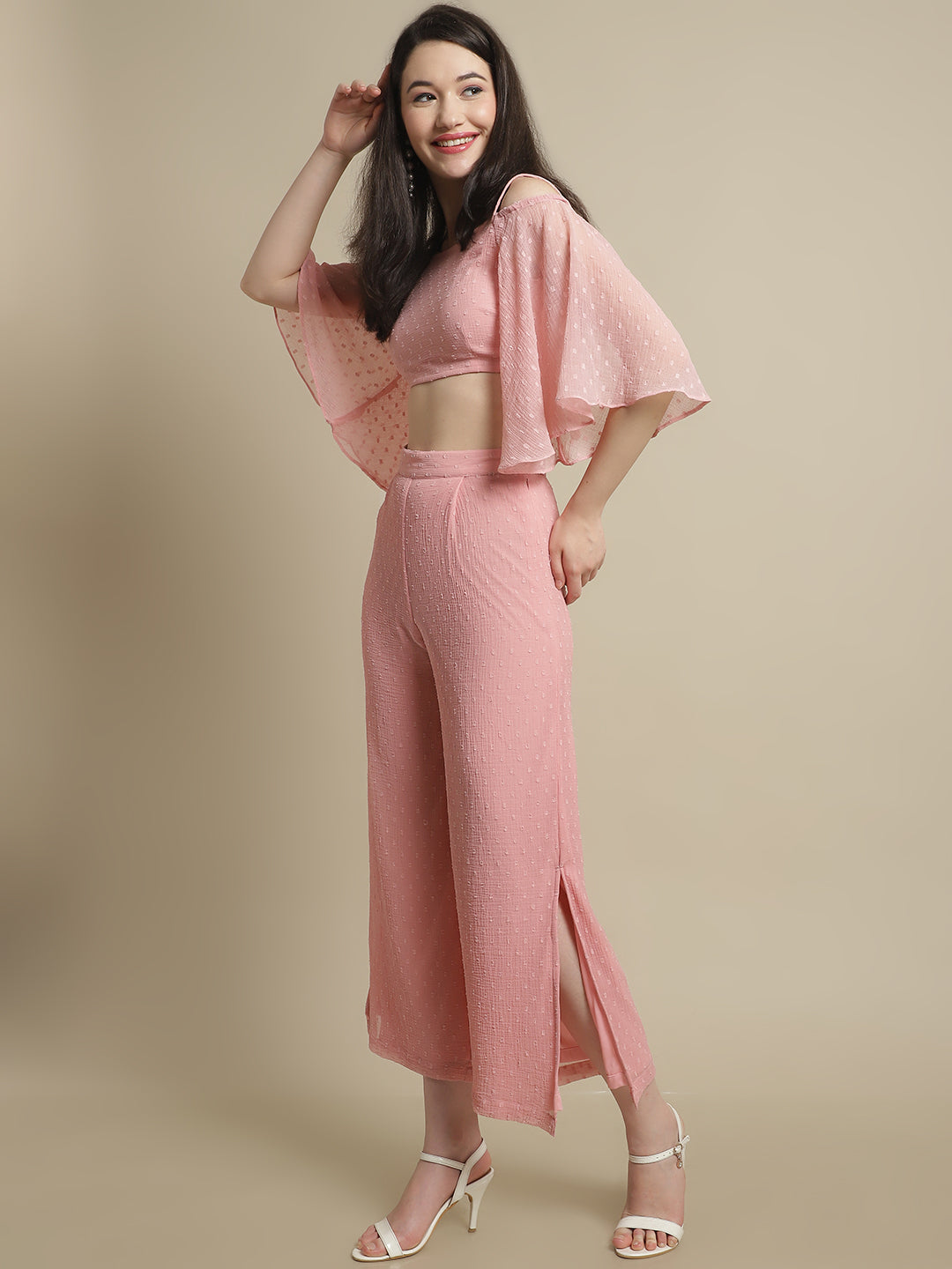 Blanc9 Pink Off-Shoulder Top With Trouser-B9ST123