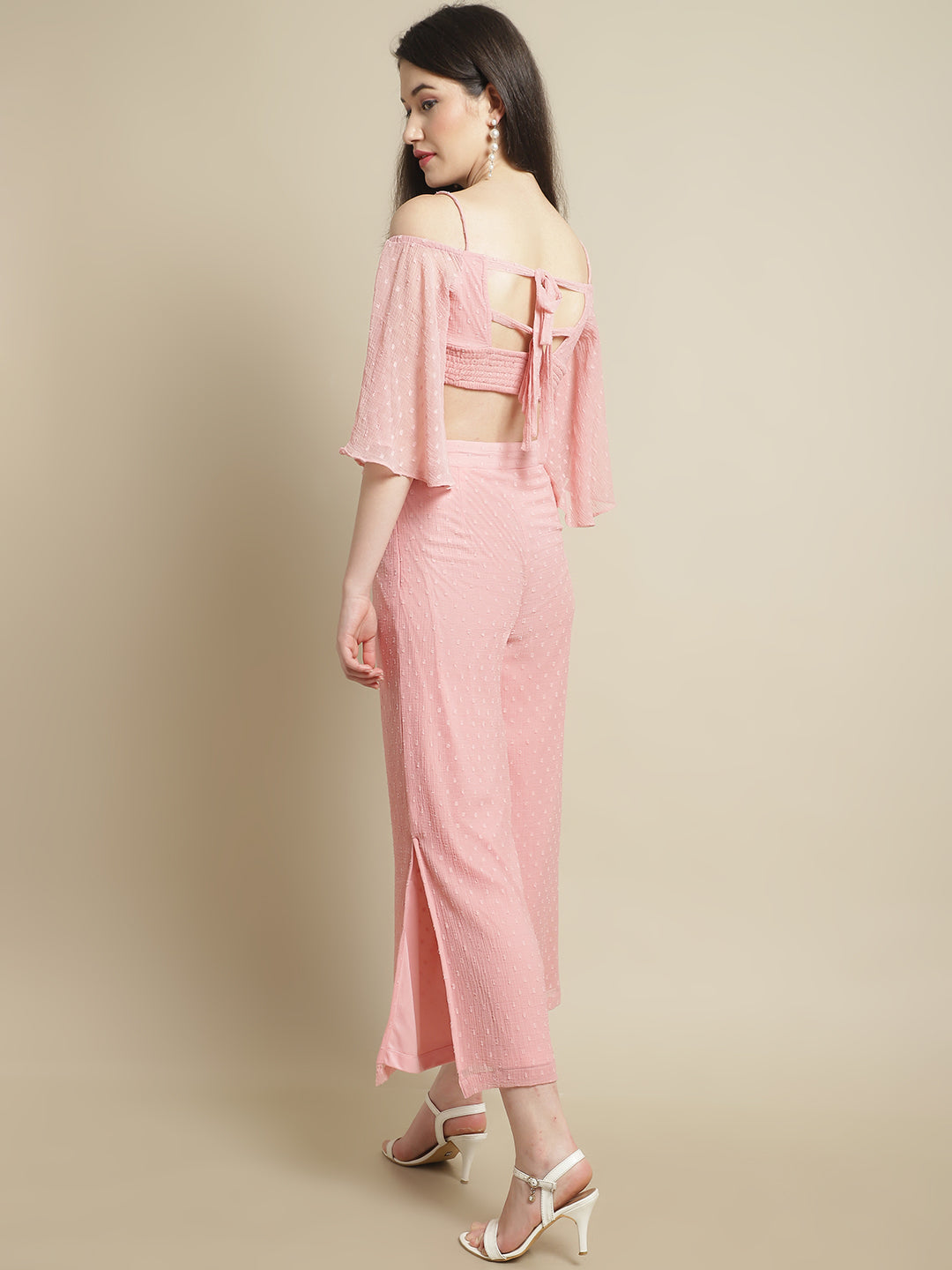 Blanc9 Pink Off-Shoulder Top With Trouser-B9ST123