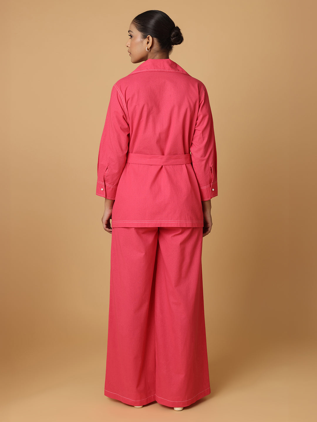 Pink Shirt & Trousers With Contrast Thread