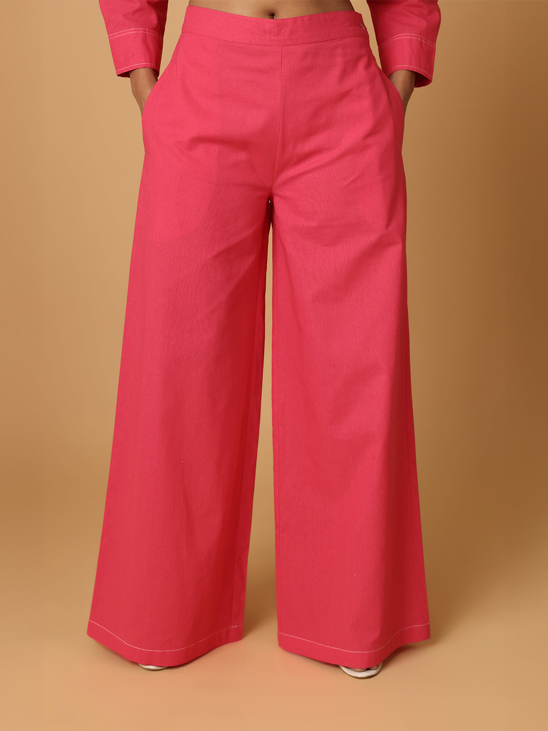 Pink Shirt & Trousers With Contrast Thread