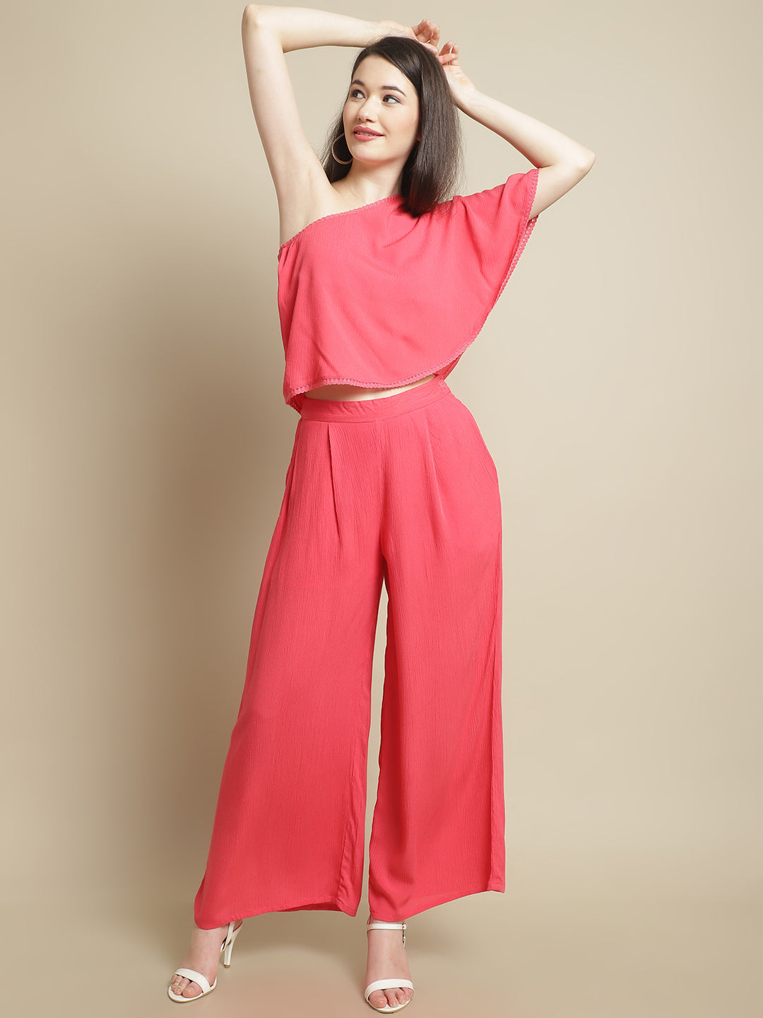 Blanc9 Pink Shoulder Drop Top With Trouser-B9ST121