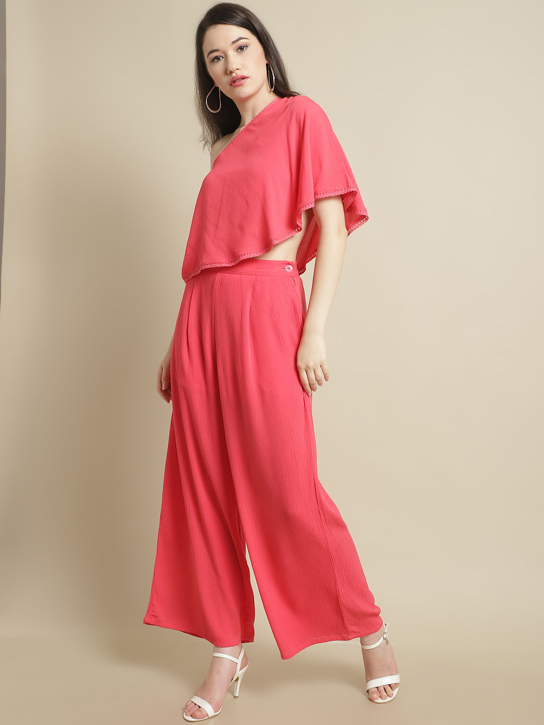 Blanc9 Pink Shoulder Drop Top With Trouser-B9ST121
