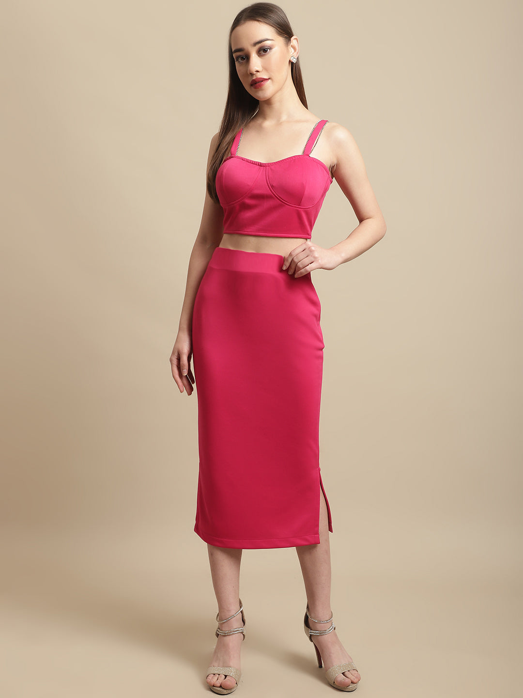 Blanc9 Pink Stone Straps With Skirt Co-Ord Set-B9ST102