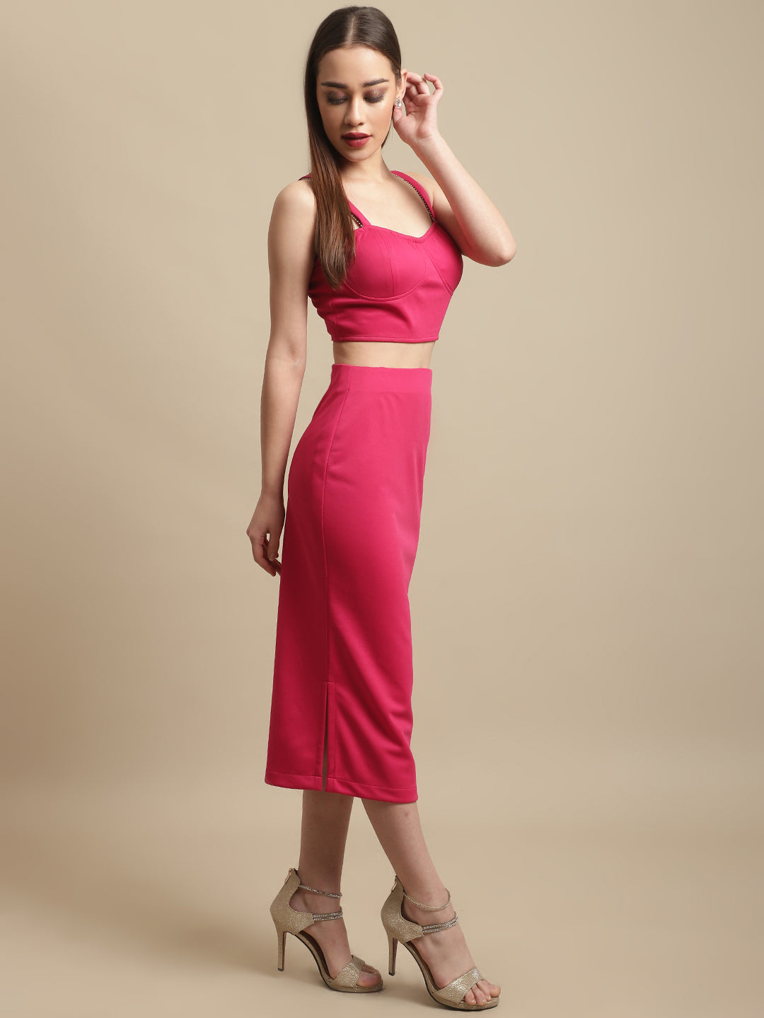 Blanc9 Pink Stone Straps With Skirt Co-Ord Set-B9ST102