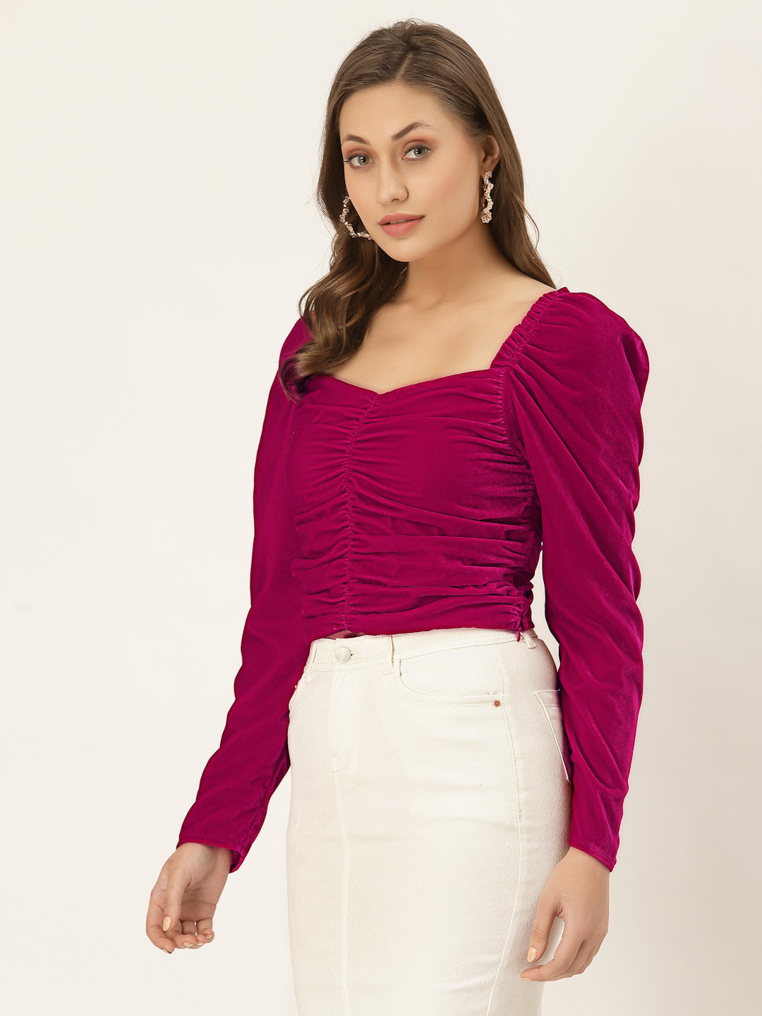 Blanc9 Pink Velvet Puffed Sleeve Top-B9TP131C
