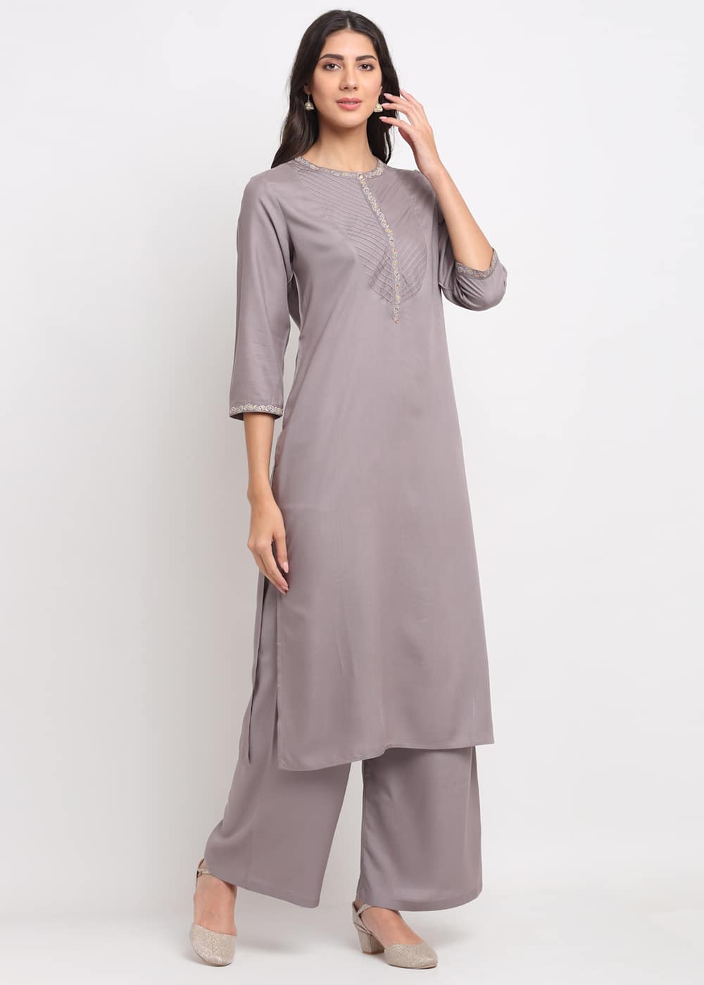 Blanc9 Pintucks Paisley Embroidered Kurti-B9FV02G