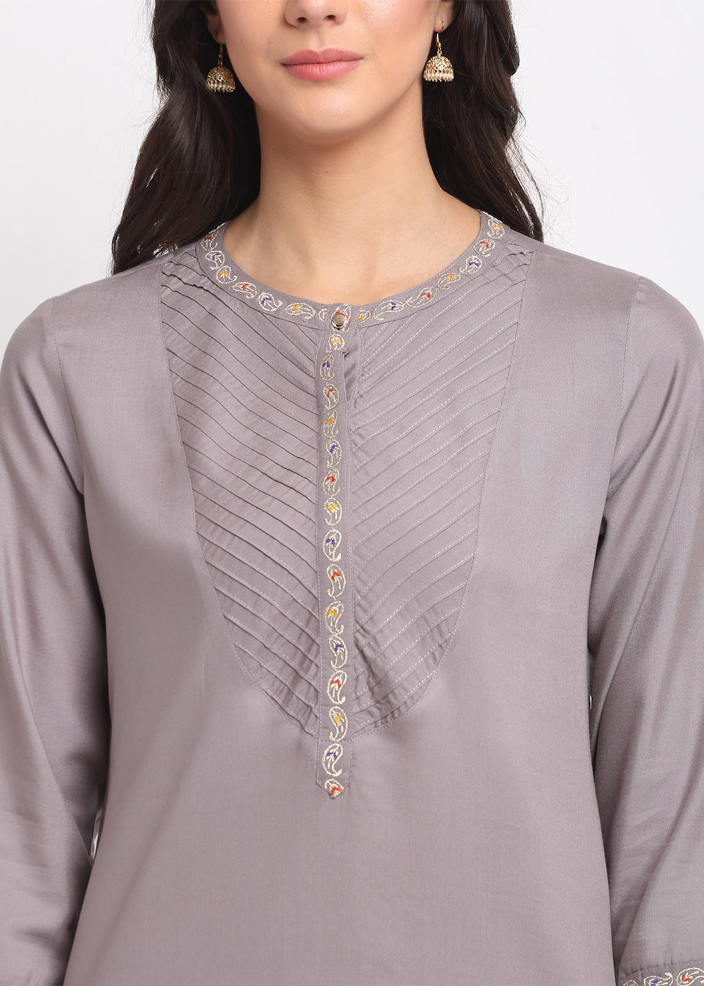 Blanc9 Pintucks Paisley Embroidered Kurti-B9FV02G