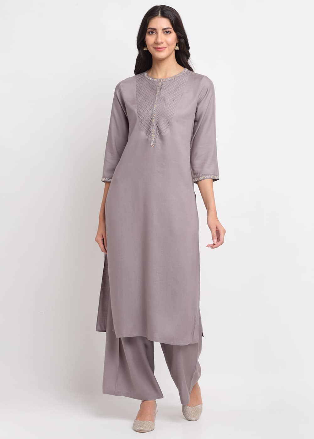 Blanc9 Pintucks Paisley Embroidered Kurti-B9FV02G