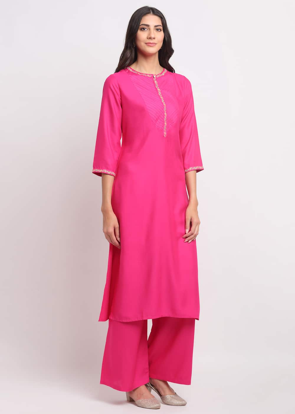 Blanc9 Pintucks Paisley Embroidered Kurti-B9FV02P