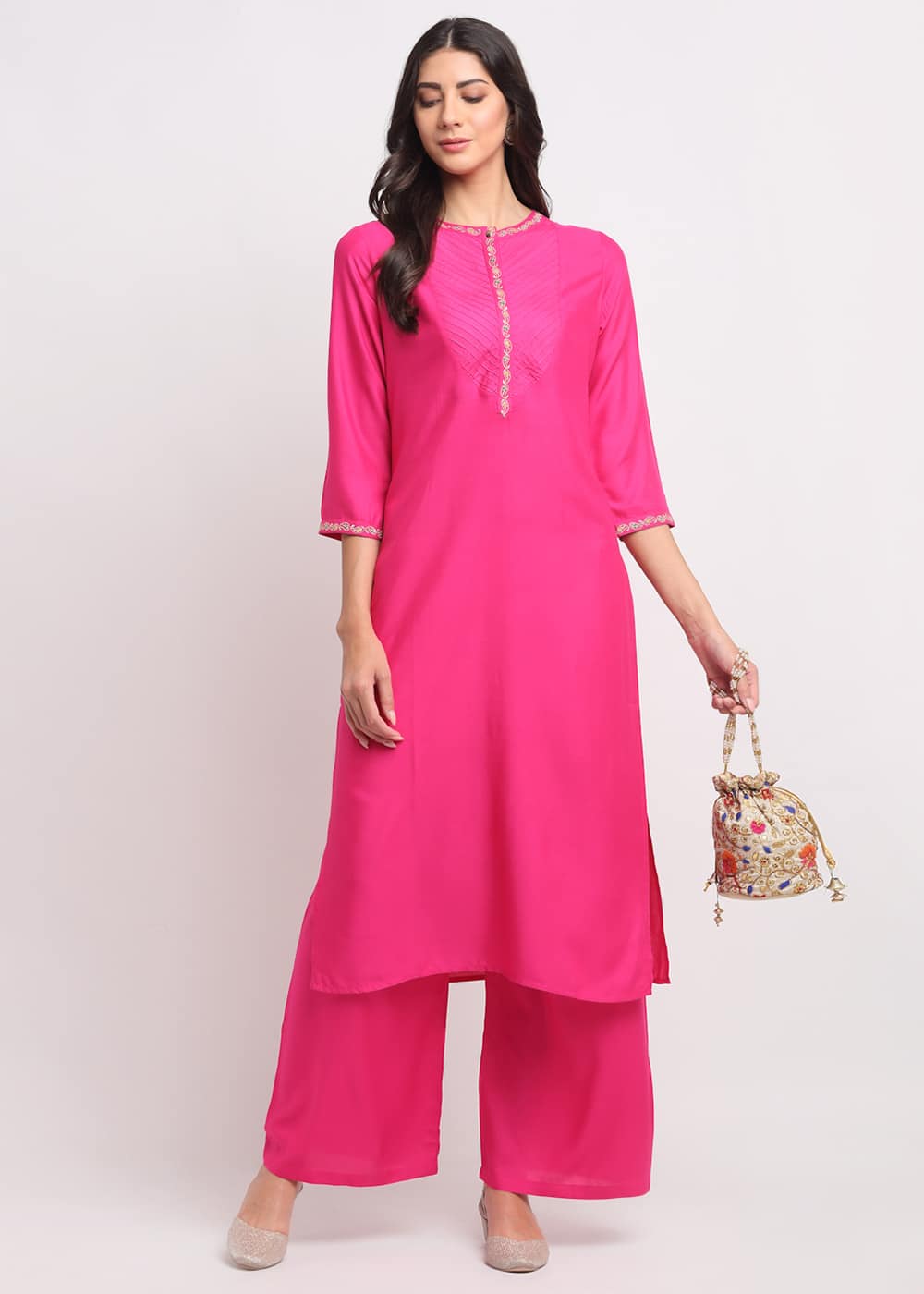 Blanc9 Pintucks Paisley Embroidered Kurti-B9FV02P