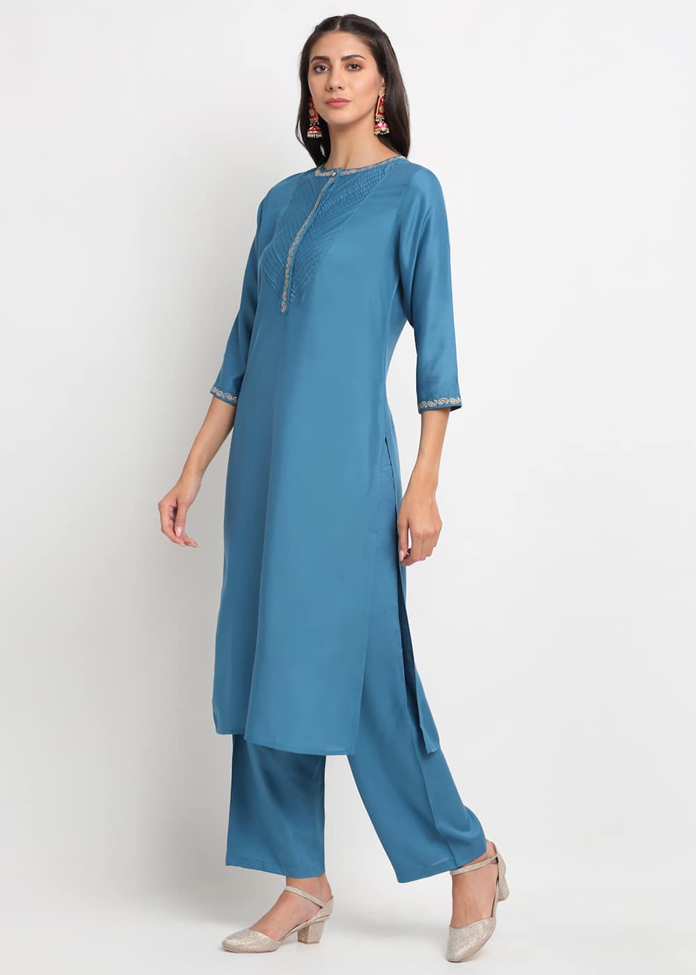 Blanc9 Pintucks Paisley Embroidered Kurti-B9FV02T