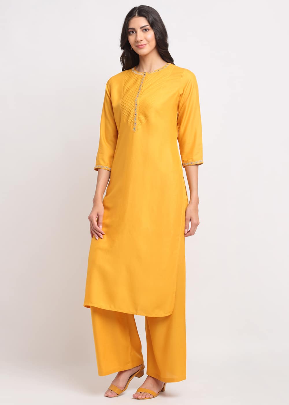 Blanc9 Pintucks Paisley Embroidered Kurti-B9FV02Y