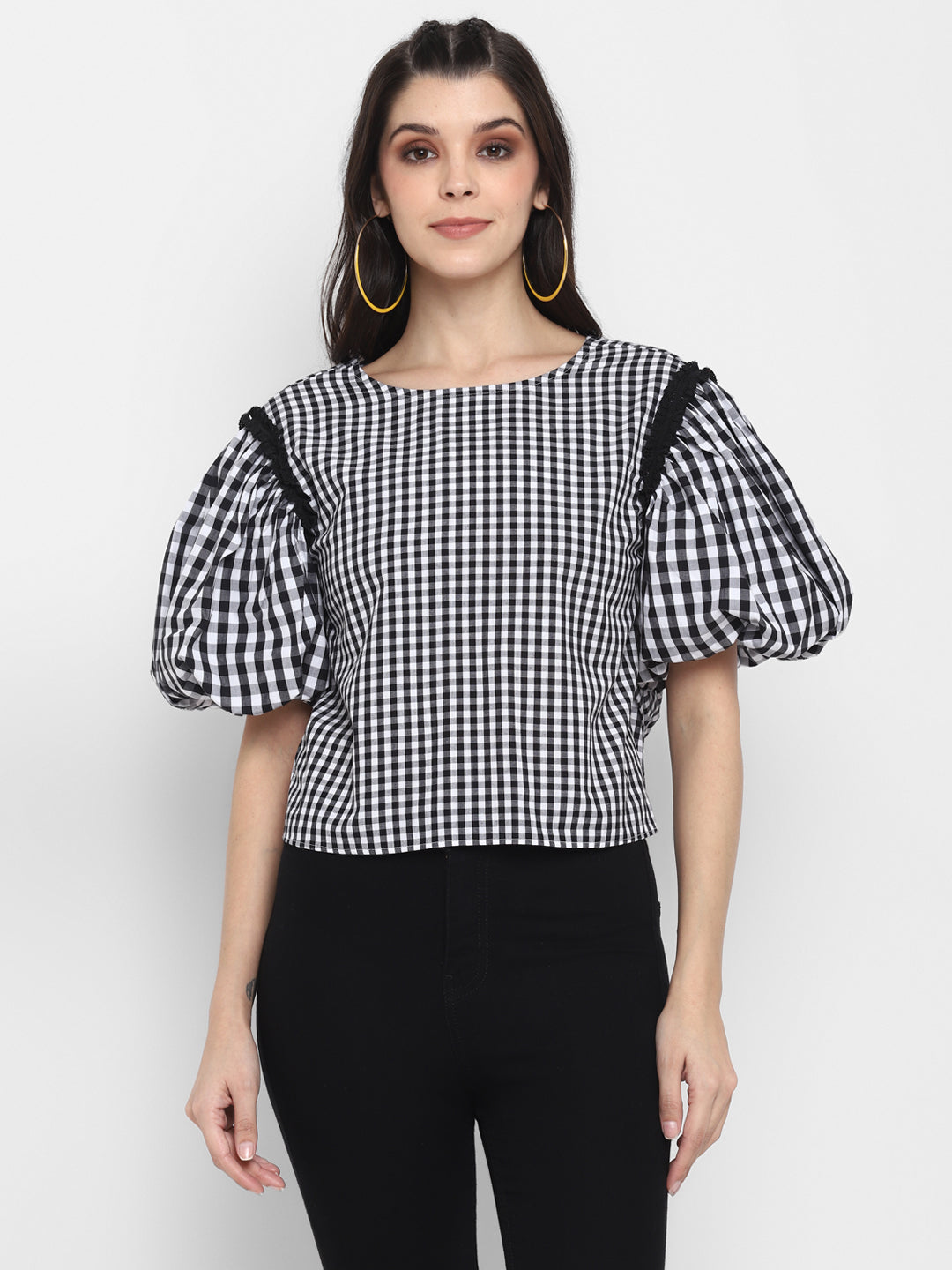 Blanc9 Puffed Sleeves with Open Back Buttoned Top-B9TP67