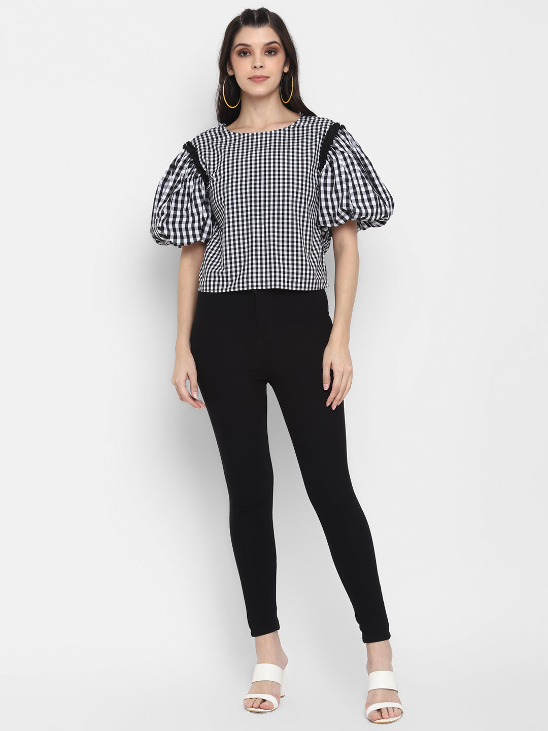 Blanc9 Puffed Sleeves with Open Back Buttoned Top-B9TP67