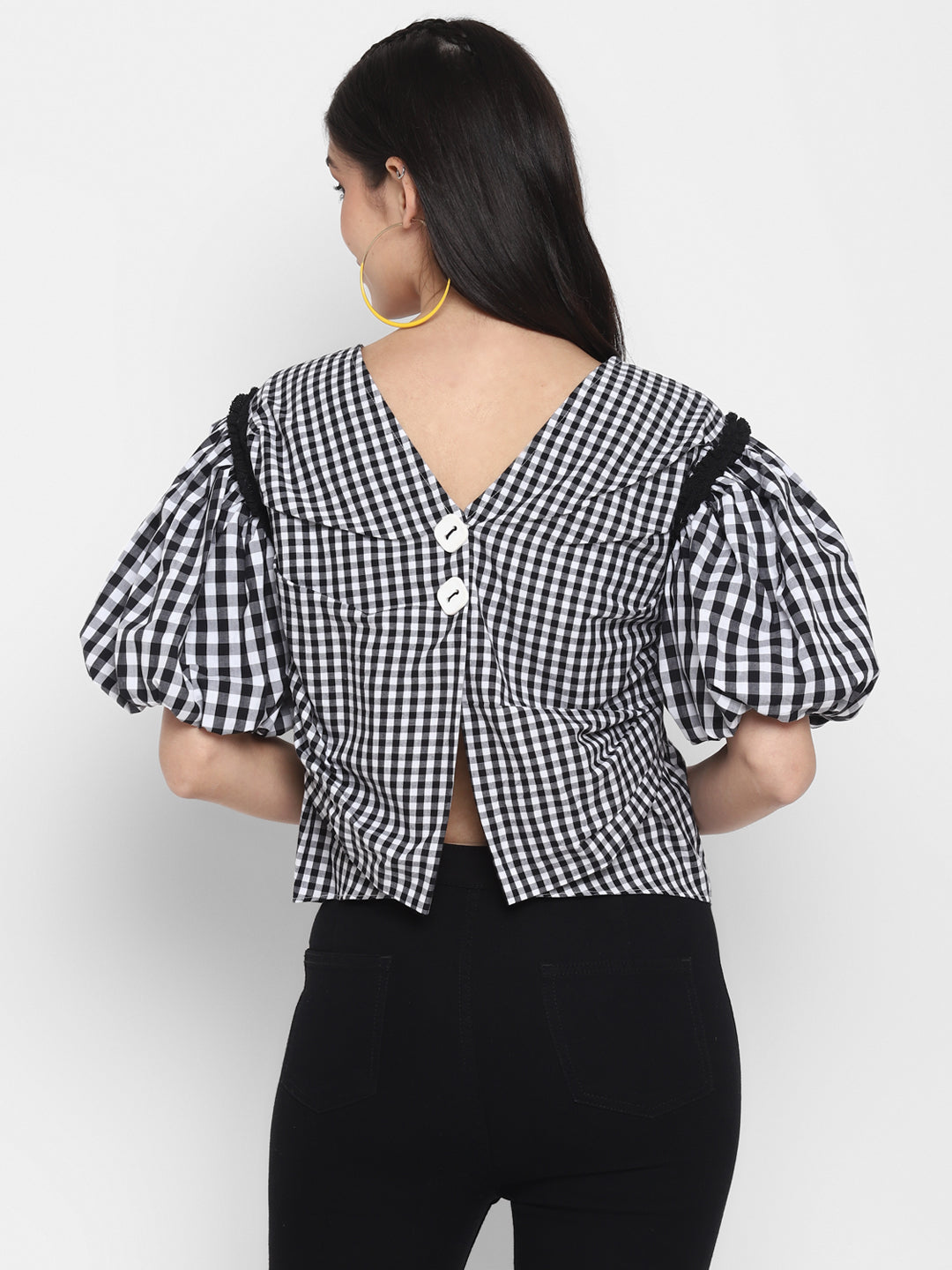 Blanc9 Puffed Sleeves with Open Back Buttoned Top-B9TP67
