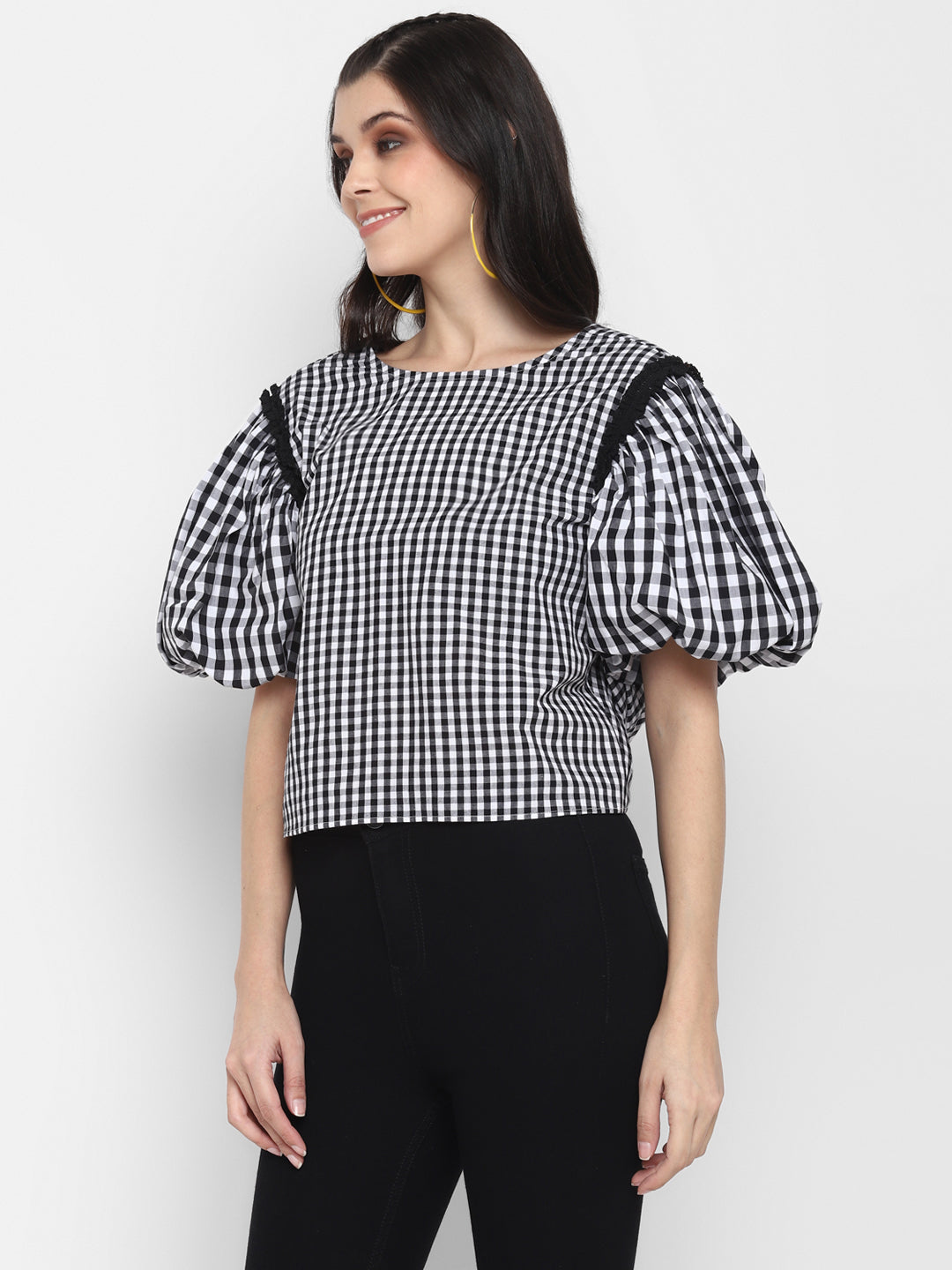 Blanc9 Puffed Sleeves with Open Back Buttoned Top-B9TP67
