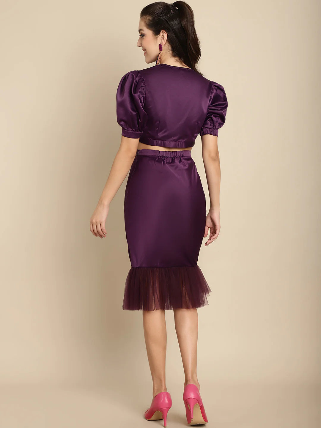 Blanc9 Purple Cropped Top with Pencil Shape Skirt-B9ST140