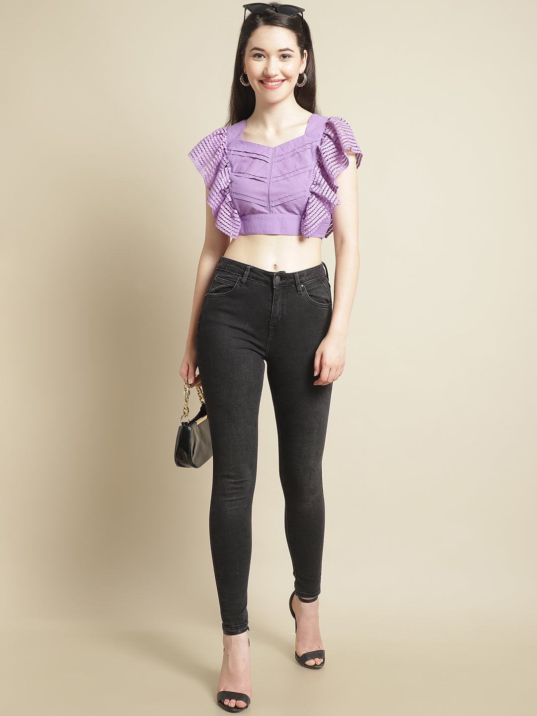 Blanc9 Purple Pleated Crop Top-B9TP168