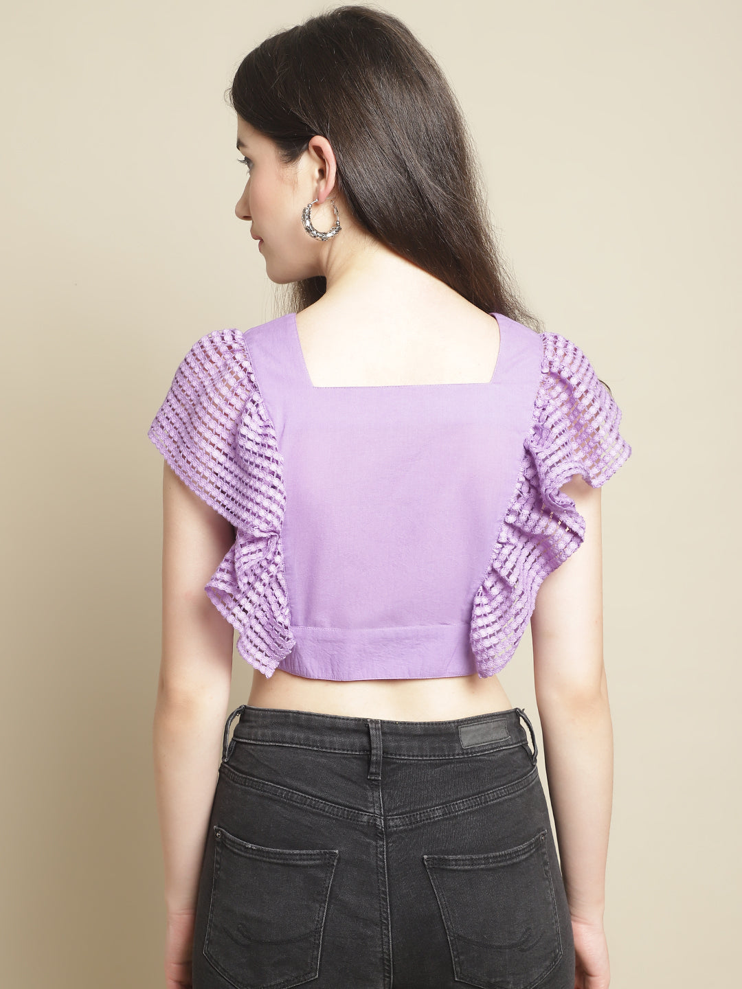 Blanc9 Purple Pleated Crop Top-B9TP168