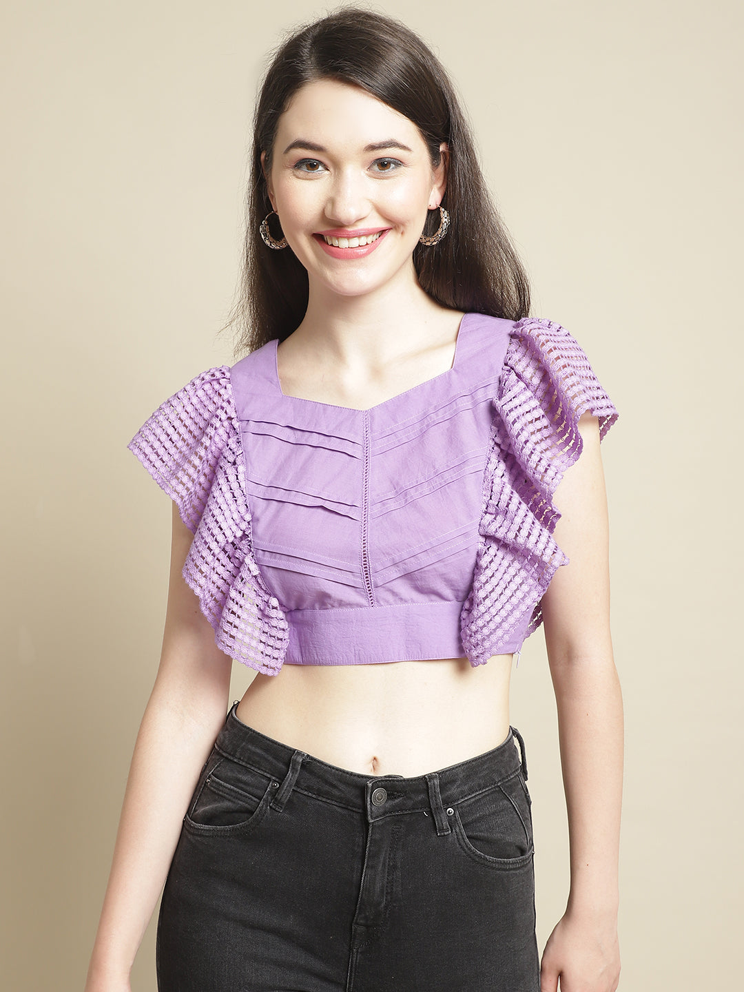 Blanc9 Purple Pleated Crop Top-B9TP168