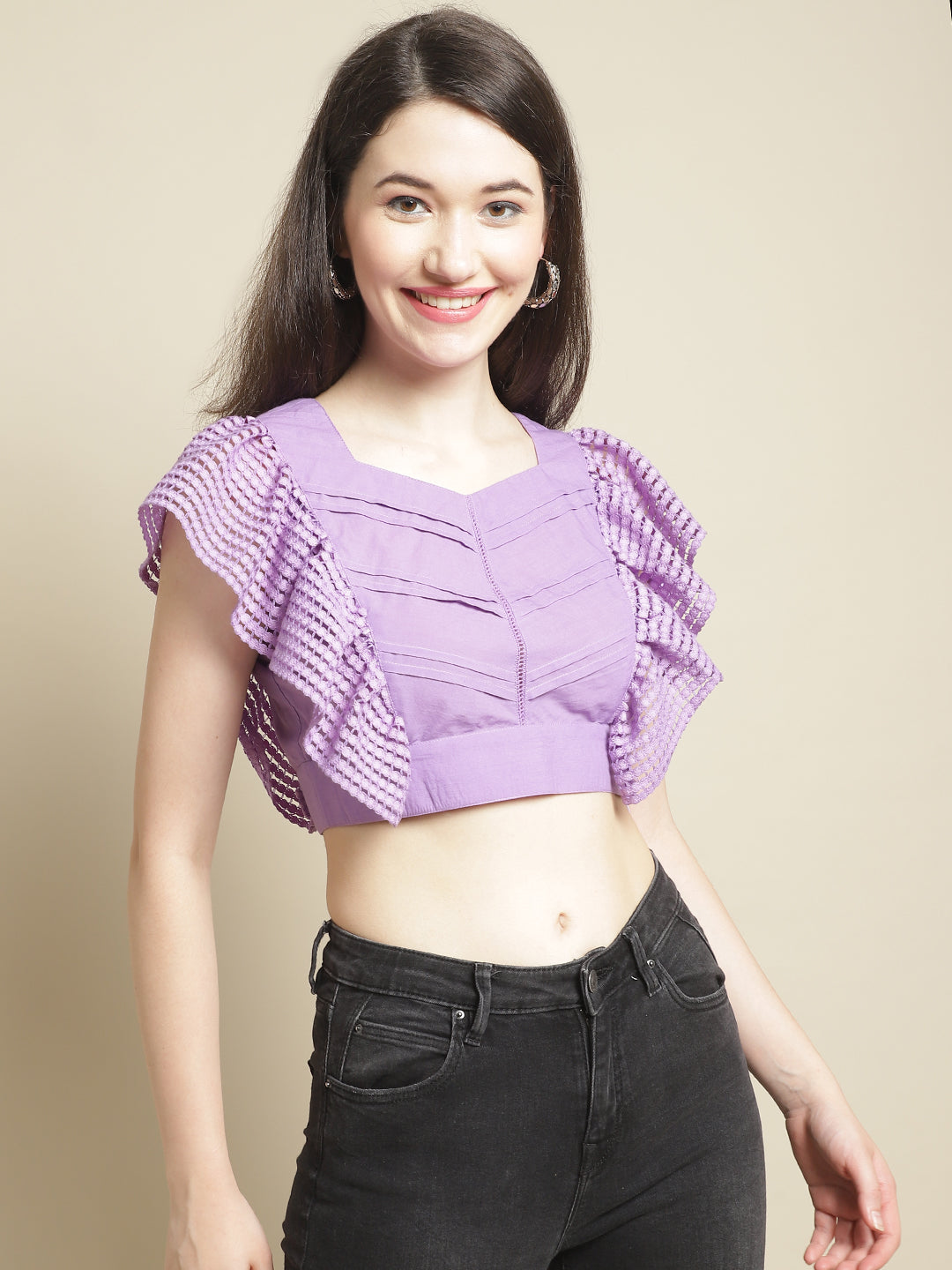 Blanc9 Purple Pleated Crop Top-B9TP168