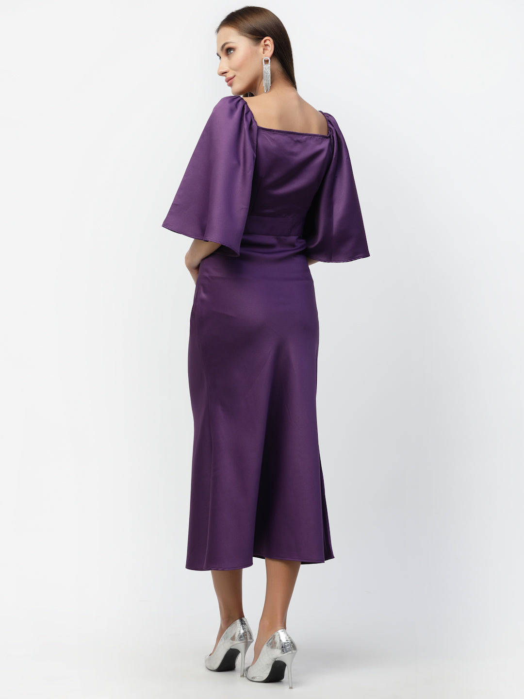 Blanc9 Purple Silk Satin Bodycon Dress-B9DR128