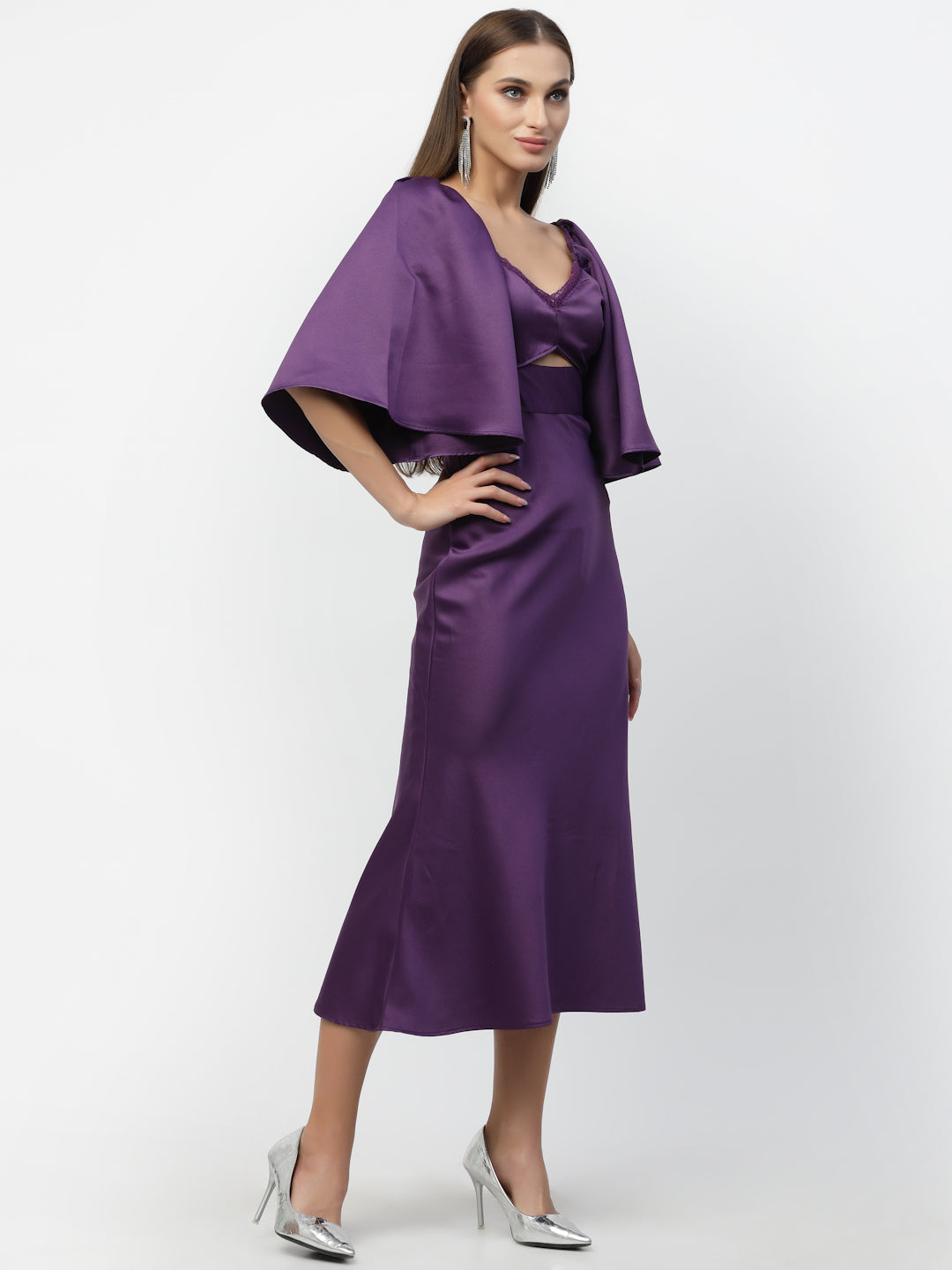 Blanc9 Purple Silk Satin Bodycon Dress-B9DR128