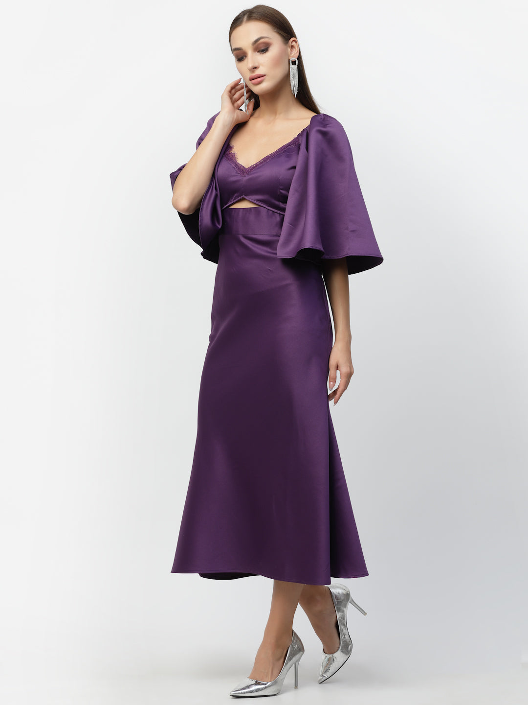 Blanc9 Purple Silk Satin Bodycon Dress-B9DR128