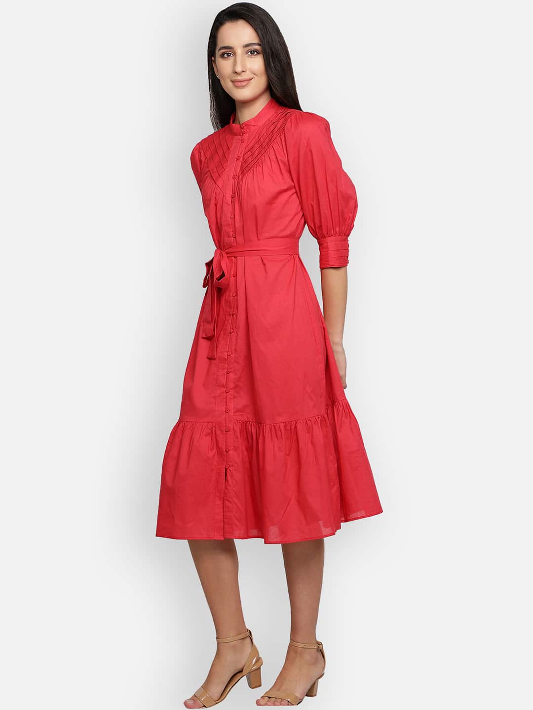 Blanc9 V Pleated Neckline Dress